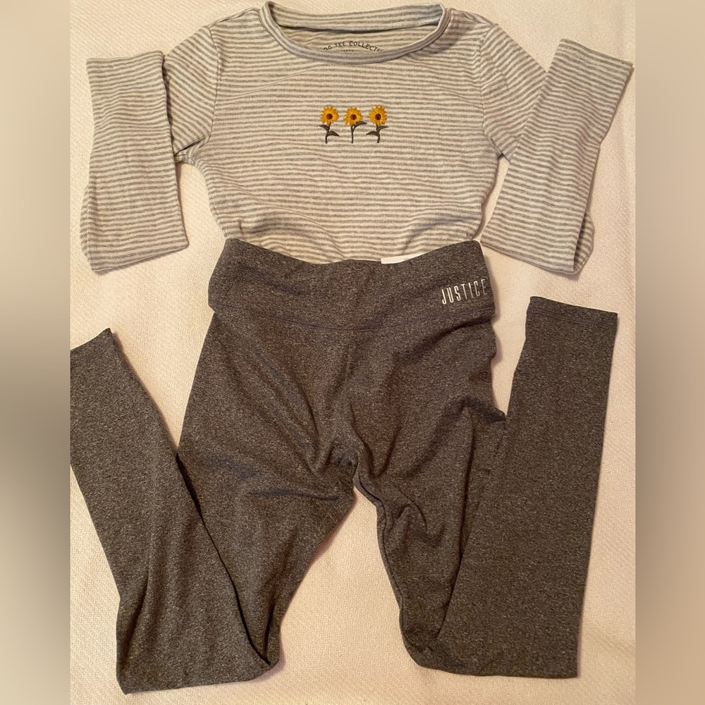 Justice Leggings w cute long sleeve top girls size 12